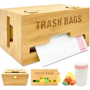 Trash Bag Dispenser with Handles, Garbage Bag Holder for Standard 13/30 Gallon Rolls Less Than 80 Bags, Kitchen Laundry Trash Bag Organizer, Wall Mounted/On Countertop/Under-Sink