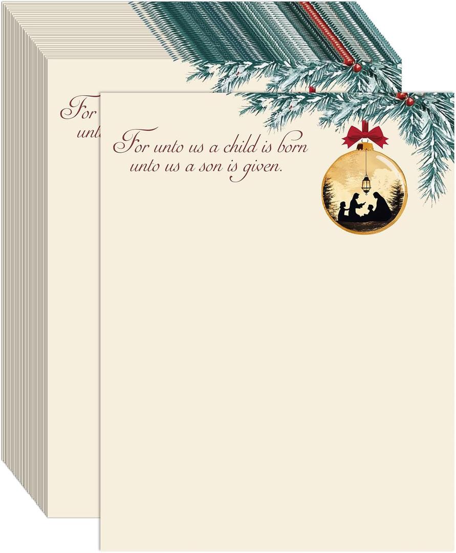 100 PCS Christmas Holy Family Holiday Letterhead Christmas Border Computer Paper Stationery Paper for Note Letters to Santa Holiday Printer Papers Invitations Office School 8.5 x 11 In