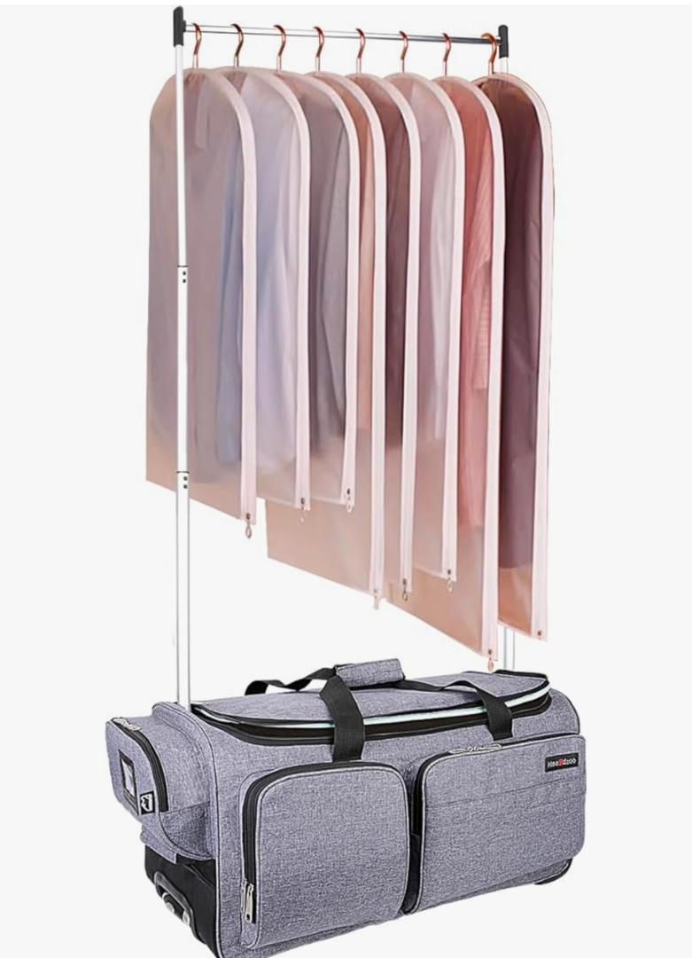 Dance Bag With Garment Rack For Travel,28inchDance Competition Garment Bags with Clothes rack,Suitcase, Collapsible Rolling duffle For Travel, Wheeled Drop-Bottom Upright Luggage Closet Suitcase,Grey