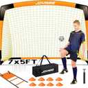 Pro-Grade Kids Backyard Soccer Goal, Tear-Resistant 5-Layer Polyester Soccer Net & 10mm Poles for Maximum Durability, 4x3ft/6x4ft/7x5ft, Pop Up Portable Soccer Training Equipment Set with Size 4 Ball