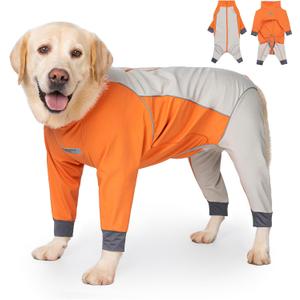 Dog Full Body Winter Coat, Waterproof Fleece Jacket for Small Medium Large Dogs Reflective Snowsuit with Zipper for Outdoor Skating (Orange, 4XL(Weight 50-70 lbs))