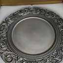 Antique Silver Charger Plates Embossed Rim, 13 Inch Dinner Plate Chargers Round Server Ware. Set of 6 Plastic Charger for Dinner, Wedding, Elegant Tableware Decor