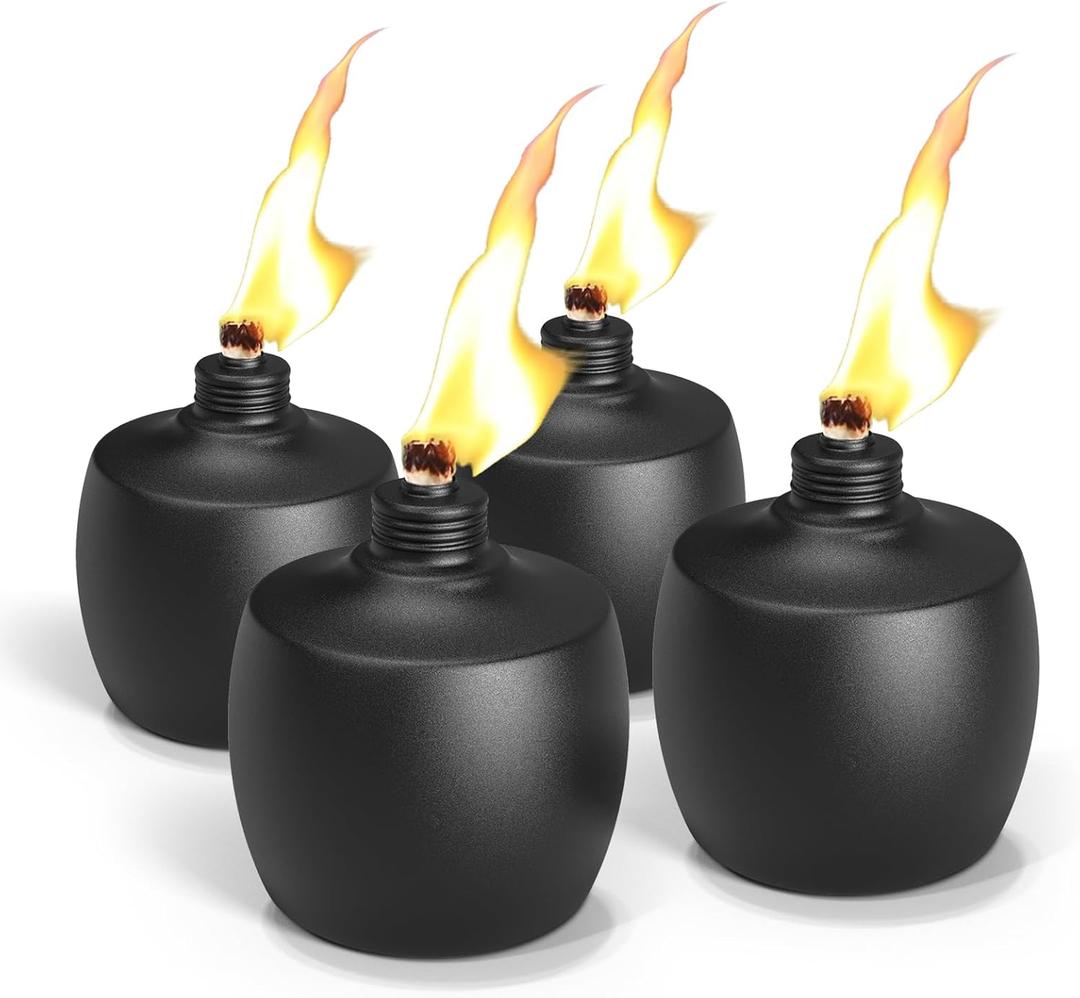 4-Pack Citronella Tabletop Torches, MQKIWAO 21 oz Table Top Torches for Outdoor, Metal Oil Burner Candles, Garden Torches with Fiberglass Wick for Yard, Patio, Deck, Garden, Party, Landscape (Blac 4 PCs)