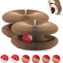 2 PCS Magic Organ Cat Scratcher Board with 6 Balls, Foldable Recyclable Accordion Cats Toy with Ball and Track Adventure, Cat Scratching Pad, Retractable Reversible Furniture Protector(Brown)