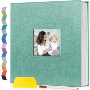Popotop Photo Album Self Adhesive with Picture Display Window,40 Pages DIY Scrapbooking Supplies Kit for 4x6 8x10 Picture,Linen Cover Memory Book for Baby Wedding, with Scraper and Metallic Pen