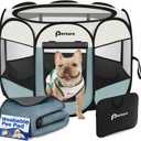 Dog Cat Playpen Indoor Outdoor for Puppy Pet Dogs Cat Recovery After Surgery, Dog Tent Crates Cage Indoor/Outdoor, Portable Pop Up Kennel with Carrying Case for Travel (Grey with Pad, Medium)