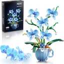 Blue Orchid Flower Building Set with Vase for Adults, Compatible with Lego Botanical Flowers, 567pcs Ideas Plant Collection Toys for Home and Office Decor, Gifts for Christmas Mother's Day