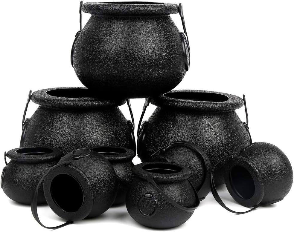 CCINEE Black Cauldron with Handle,Plastic Candy Kettle Bucket for St.Patrick's Day,Halloween Party Favor Decor,Pack of 9 (Assorted Size)