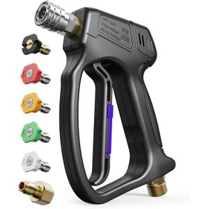 Short Pressure Washer Gun, High Pressure Washer Gun 4500 PSI M22-14mm & 3/8" Connect Car Accessories Car Washing Gun Car Detailing Kit with 5 Spray Nozzle, 1/4" Quick Connector Coupler for Foam Cannon