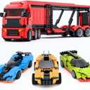 TG BLOCKS Micro Brick Car Transporter with 3 Sports Cars Building Set - Kids Truck Toy with Carrier & Trailer, Gift Idea for Teens 8+ Boys & Girls