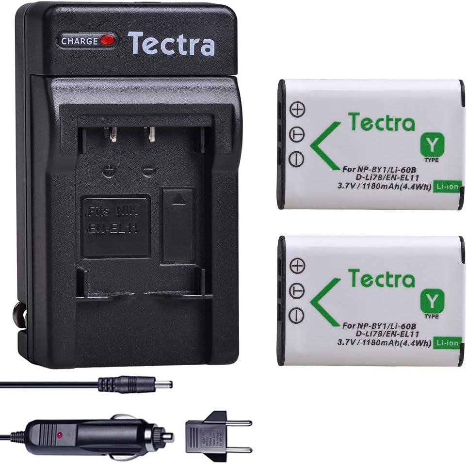 Tectra 2-Pack Battery and Charger Kit for NP-BY1 EN-EL11 LI-60B D-Li78 Compatible with Nikon Coolpix S550 S560 Sony Action Cam Mini HDR-AZ1VR AZ1 AZ1V AZ1VR Olympus FE-370