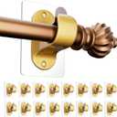 MUAKIOY (16 Pack) Gold No-Drill Curtain Rod Brackets, Self-Adhesive Adjustable Hooks for 0.5''-1.3'' Curtain Rods, Stick-On Wall Holders with Damage-Free Installation