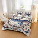 Whale Comforter Bedding Set with 2 Pillowcase King Size Ocean Comforter Set for Kids Boys Girls Bedroom Decor