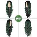 NAYOO Long Ombre Green Wavy Wig for Women 26 Inch Middle Part Curly Wavy Wig Natural Looking Synthetic Heat Resistant Fiber for Daily Use (Ombre Green)