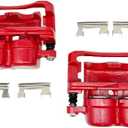 2Pcs Front/Rear Disc Brake Caliper Assembly w/Bracket for 2002-2006 Cadillac for 1999-2013 Chevrolet, for 1999-2013 GMC Sierra 1500, for 2003-2009 Hummer H2 S4728 (Red S4728, S4729)