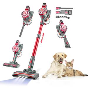 WLOTPO Cordless Vacuum Cleaner for Home,Lightweight Stick Vacuum Cordless Rechargeable with Power Suction, Up to 35 Mins Runtime, Hardwood Floor Vacuum for Pet Hair,Carpets,Tile(Ruby Red)