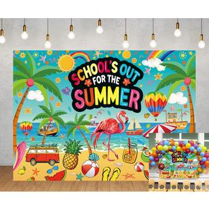 School's Out for The Summer Backdrop Hawaiian Tropical Beach End of School Year Party Theme Photography Background Kids Boys Girls Last Day of School Graduation Party Decor Banner Photo Props (8x6FT)