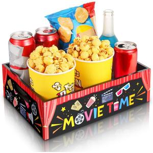 Movie Night Snack Trays Movie Night Supplies Popcorn Snack Holder for Countertop Movie Theater Wooden Snack Storage Reusable Basket Tray for Valentines Date Night Family Movie Night (Movie Time)