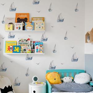 astrkiz Watercolor Sailboat Wall Decals Peel and Stick, Seagull Wall Sticker for Baby Boys Room Kids Room Playroom Gender Neutral Room Nursery Wall Art Stickers Decor