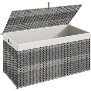 HOOBRO Storage Basket with Lid, 52.8 Gallon (200L) Wicker Basket, Handwoven Blanket Storage Basket with Handles, Metal Frame and Soft Lining, Foldable for Bedroom, Laundry Room, Gray GY220CW01