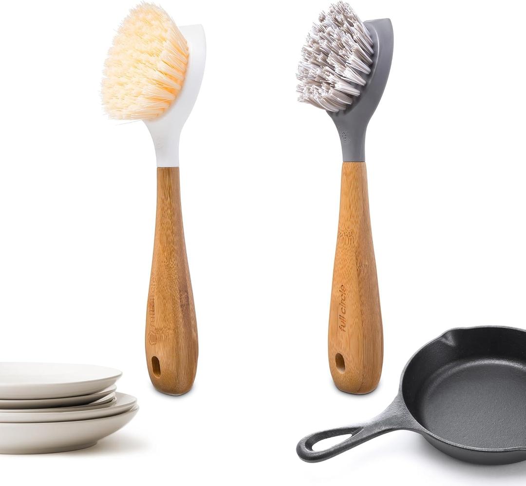 Full Circle Be Double Dish Brush Set  Durable Scrub Brushes for Dishes, Pots, Pans, and Cast Iron, Includes Be Good & Tenacious C, Sustainable 2-Pack