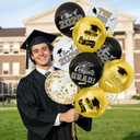 2026 Black & Gold Graduation Decorations Set - 63Pcs Graduation Grad Latex Balloons with Ribbons, Congrats Grad Caps for College & High School Party Supplies