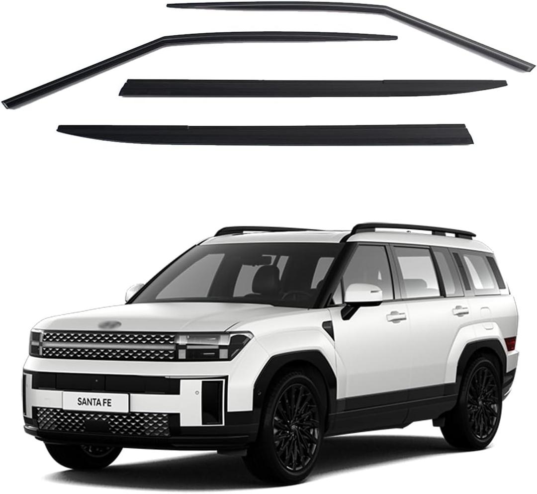 Safe Smoke Window Visor Sun Rain Vent Guard 4 Pcs Set Compatible with 2024~ Hyundai Santa Fe Out Channel Visor Black (Made in Korea)