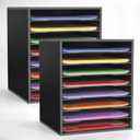 Krafetto 2 Pack Scrapbook Paper Storage Organizer Rack for Holding 12 x 12 Paper Storage Pouch, 8 Large Slots Desktop Papers Organizer Holder, File Sorter for Home Office School, Black