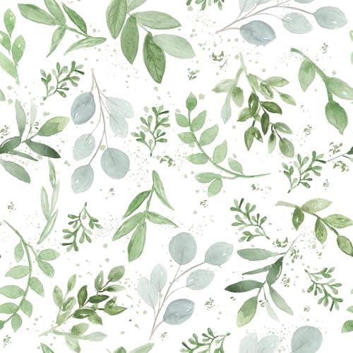 MANONIRIA Green Leaf Peel and Stick Wallpaper Boho 17.32" X 118.11" Modern Sage Green Contact Paper Botanical Wallpaper Decor Self Adhesive Removable Wall Paper for Cabinets Bedroom Kitchen Vinyl Roll