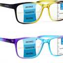 K KENZHOU Progressive Multifocus Wide Square Frame Reading Glasses Blue Light Blocking for Women Men with Spring Hinge, Magnification Strength: 3.5 x