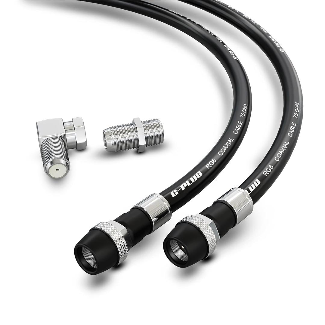G-PLUG RG6 Coaxial Cable 10FT  Triple Shielded, Waterproof, 75 Ohm with F-Type Connectors, High-Performance for HDTV, Satellite, Internet, Indoor/Outdoor Use