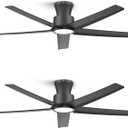 ocioc 52 inch Ceiling Fans with Lights, Large Air Volume Ceiling Fans with Reversible Quiet DC Motor and Remote 2 PackBlack