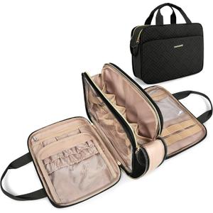 BAGSMART Toiletry Bag for Women, Large Toiletry Bag Water-resistant Makeup Cosmetic Organizer Bag Door Room Essentials for Accessories, Shampoo, Full Sized Container, Toiletries (Medium, Black) (Black-11 x 4.3 x 7.8 inches)