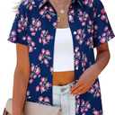 siliteelon Womens Short Sleeve Button Down Shirts Summer Blouses Casual Tops Hawaiian Tropical Floral Printed Camp Shirts (M)