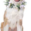 Honoson Dog Wedding Flower Collar Adjustable Artificial White Rose Floral Attire Wreath with Ribbon Photo Prop Accessories for Female Male Dog Engagement Bridal Shower(Large)