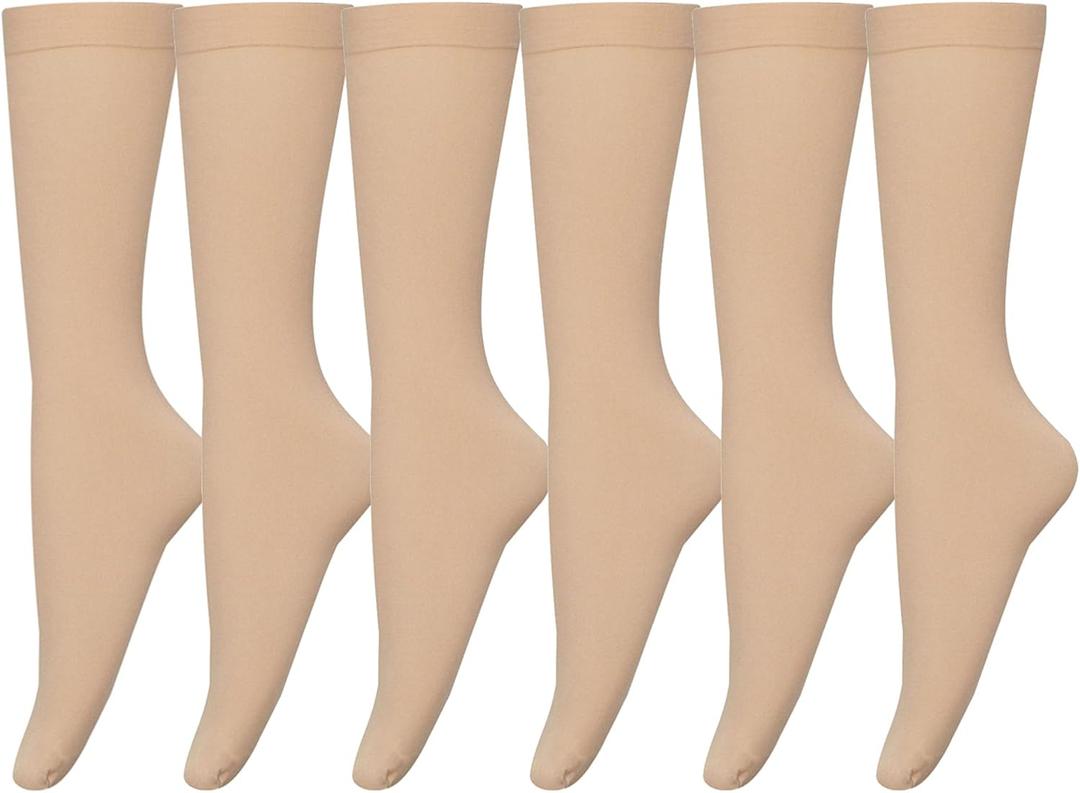 Bestjybt Women's Opaque Stretchy Nylon Knee High Stockings Trouser Socks 6 Pairs (Nude)