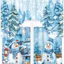 Christmas Kitchen Curtains 3 Piece Set Blue Snowman Window Curtains and Valance Set Xmas Curtain Swag for Kitchen Bedroom Living Room Decor, 60 x 36 Valance, 36 x 30 Tier