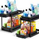 IRIS USA Under Sink Organizer, 2 Pack, Pull Out Under Cabinet Organizers and Storage, Kitchen Shelf Pantry Bathroom Under Counter, Cleaning Supplies, Vertical Spice Rack Slide Out Drawer, Easy Install