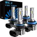 9005/HB3 H11/H8/H9 Bulbs Combo, 32000LM Super Bright 6000K Cool White Fog Light, 1:1 Mini Size with Fan, Plug and Play, Canbus Ready, Pack of 4