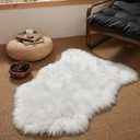 Ashler Faux Fur Rug, Fluffy White Small Sheepskin Rug, Ultra Soft 2x3 Ft Mat, Machine Washable Shag Mats, Nursery Throw for Bed, Living, Kids Room (2 x 3 ft, C-white)
