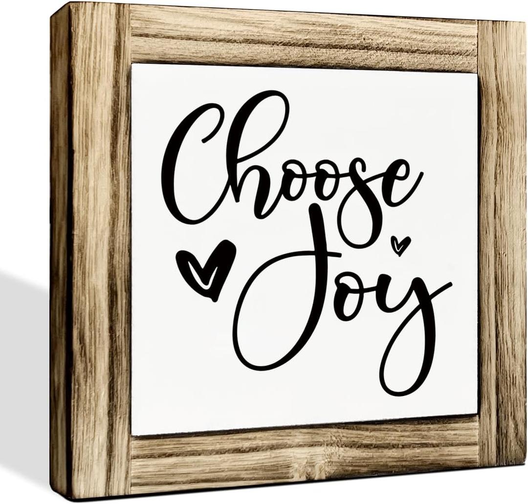 Positive Wood Sign, Farmhouse Table Shelf Decor, Decorative Wooden Box Signs, Home Decor for Living Room Bathroom Kitchen, Bestie Gift, Choose Joy Sign, 5.95.9 inches
