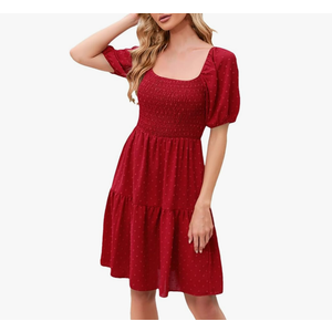 DBFBDTU Womens Midi Dress Solid Color Square Neck Short Sleeve Chiffon Dress Ladies Party Evening Dresses, XL