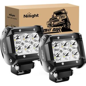 Nilight Led Pods 2Pcs 18W 1260LM Spot Off Road Lights Super Bright Driving Fog Boat Lamp Work Lighting Bar for Trucks Van Camper Wagon Car Pickup Golf Cart ATV UTV SUV Boat 4x4 (White)