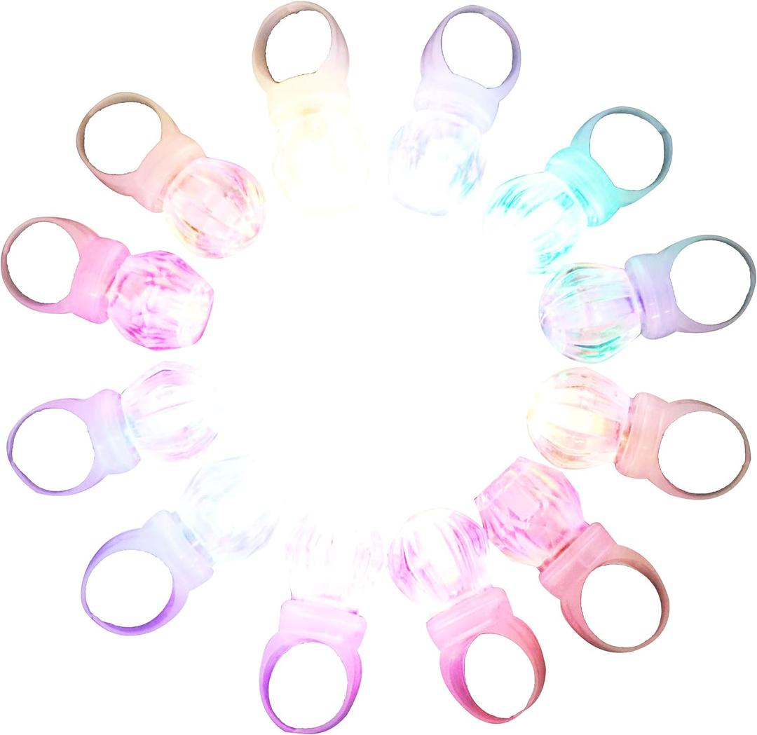 LED Light up Rings, Colorful Led Bumpy Plastic Diamond Rings Toys for Birthday Bachelorette Bridal Shower Gatsby Party Favors, Clear Case 30 Pack (Small)