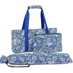 Mahjong Tile Bag, Blue Printed American Mahjong Tiles Bag with Racks and Pushers, Drawstring Closure