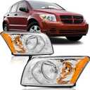 Headlights Assembly For 2007 2008 2009 2010 2011 2012 Dodge Caliber Hatchback SE SXT R/T Halogen Headlamp,Chrome Housing Amber Reflector