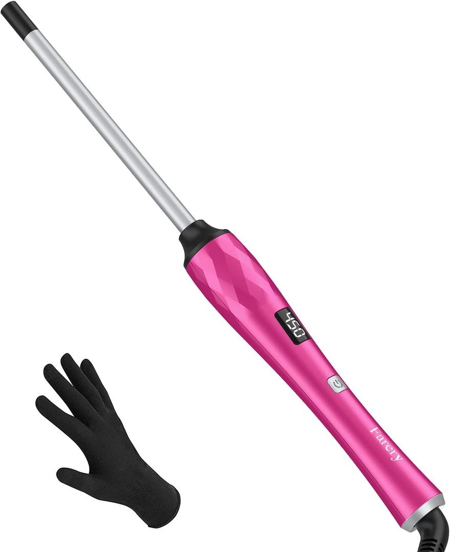 FARERY Small Curling Wand, 3/8 Inch Curling Iron for Short & Long Hair, Ceramic Small Barrel Curling Iron with Argan Oil & Keratin Infused, 30s Fast Heat Up, 12 Adjustable Temperature, Glove Included