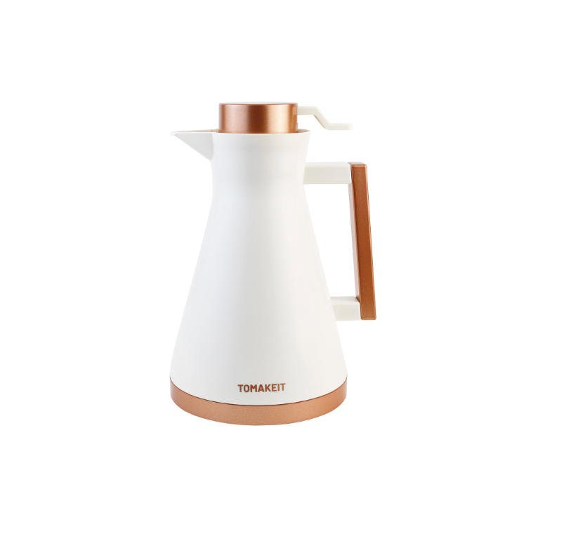 1L/34OZ Thermal Coffee Carafe Vacuum Flask with Double Wall Glass Liner (White)