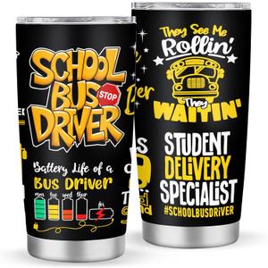 Ani-Cirla School Bus Driver Appreciation Tumbler, Best Bus Driver Gift, End of Year Gift for Men (20oz, Black1)