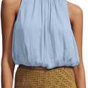 Ythomm Women’s Halter Crop Bubble Tops Summer Sleeveless Crewneck Puffy Hem Cropped Tank Tops Fitted Cute Going Out Shirt Top, Small